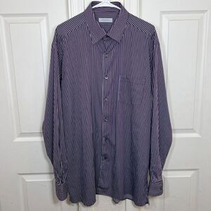 Ermenegildo Zegna Striped Button Down Dress Maroon Burgundy Shirt Size XXL